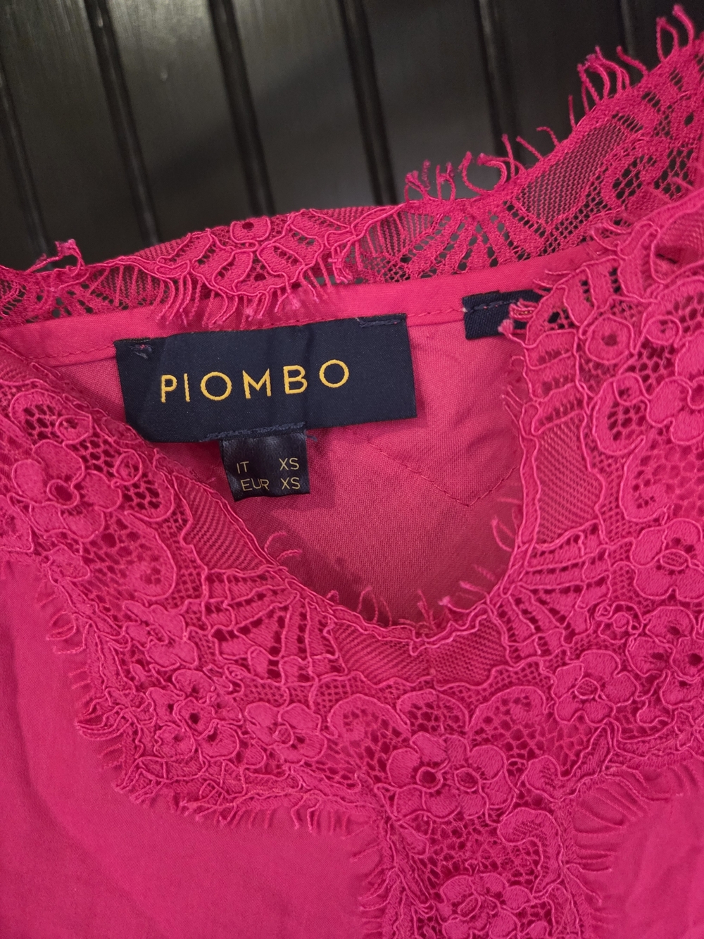 Piombo Bright Hot Pink Lace-Trim Satin Slip - Picture 3 of 4